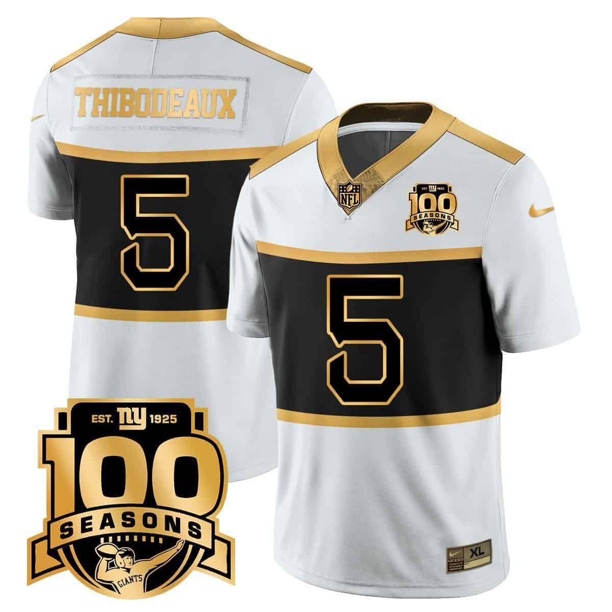 Men New York Giants #5 Thibodeaux 2024 Nike White 100TH Season Commemorative Vapor NFL Jersey